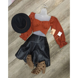 Black Faux Leather Skirt Sz M